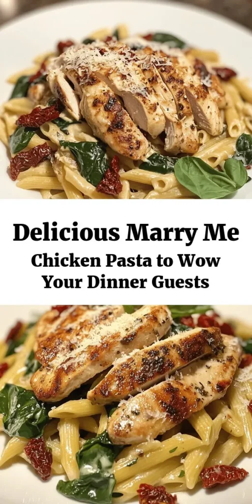Discover the ultimate comfort dish with this Marry Me Chicken Pasta recipe! Featuring tender chicken breasts, sun-dried tomatoes, spinach, and a rich creamy sauce, this delightful meal is perfect for date night or any family gathering. With just 30 minutes of prep and cooking, you can serve a delicious plate that’s sure to impress. Top it with fresh basil and grated Parmesan for an extra touch. Dive into this satisfying pasta dish that’s crafted to win hearts! 🍝❤️