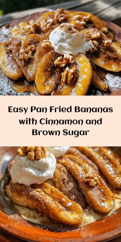 Indulge in the sweet and comforting flavors of Sizzling Cinnamon Delight: Pan Fried Bananas! This easy recipe combines ripe bananas with melted butter, brown sugar, and a sprinkle of cinnamon to create a deliciously caramelized treat in just 15 minutes. Perfect for breakfast or dessert, you can serve them warm with a scoop of ice cream or whipped cream, and a sprinkle of chopped nuts for added crunch. Give your taste buds a treat!