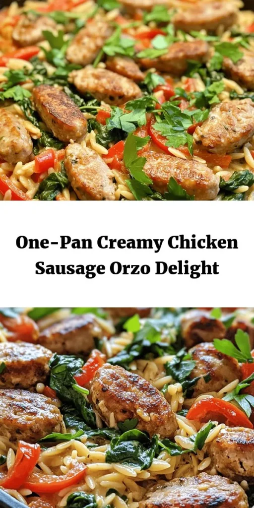 Looking for a quick and delicious meal? Try this creamy chicken sausage orzo skillet! In just 30 minutes, you can enjoy a rich and comforting dish featuring chicken sausage, tender orzo pasta, and fresh baby spinach, all smothered in a velvety sauce with Parmesan. Perfect for busy weeknights, this one-pan recipe is full of flavor and easy to customize with your favorite spices. Garnish with fresh parsley for a delightful finish!
