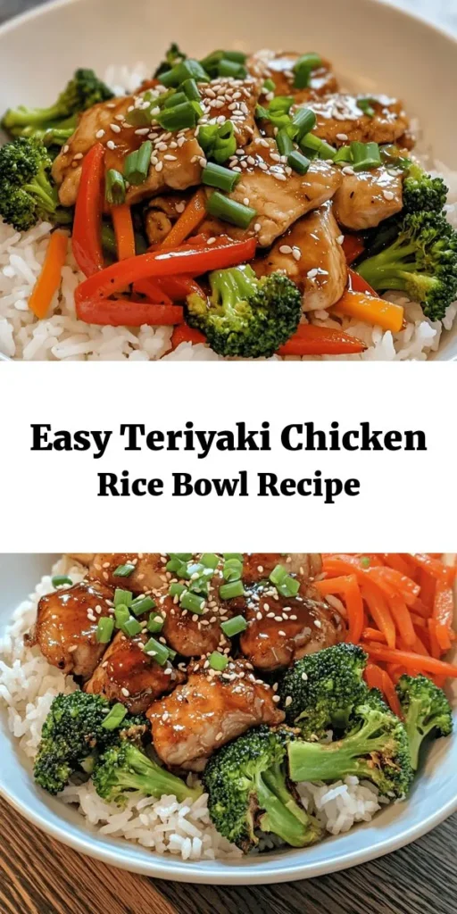 Get ready to enjoy a delicious Teriyaki Chicken Rice Bowl that's easy to make and full of flavor! This recipe features marinated chicken thighs, fluffy jasmine rice, and vibrant sautéed veggies like broccoli, bell pepper, and carrots. Drizzled with a savory teriyaki sauce and topped with green onions and sesame seeds, it’s a perfect weeknight dinner. Perfect for meal prep too; whip it up in about an hour and savor every bite!