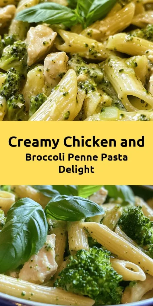 Discover the deliciousness of this creamy broccoli and chicken penne dish! Perfect for a weeknight dinner, this recipe combines tender penne pasta, fresh broccoli, and juicy chicken in a rich, creamy sauce. With garlic and fragrant Italian seasoning, it's bursting with flavor. Ready in just 30 minutes, this meal serves 4 and can be easily adjusted to suit your tastes. Don't forget to top it with fresh basil and extra Parmesan for the ultimate comfort food experience!