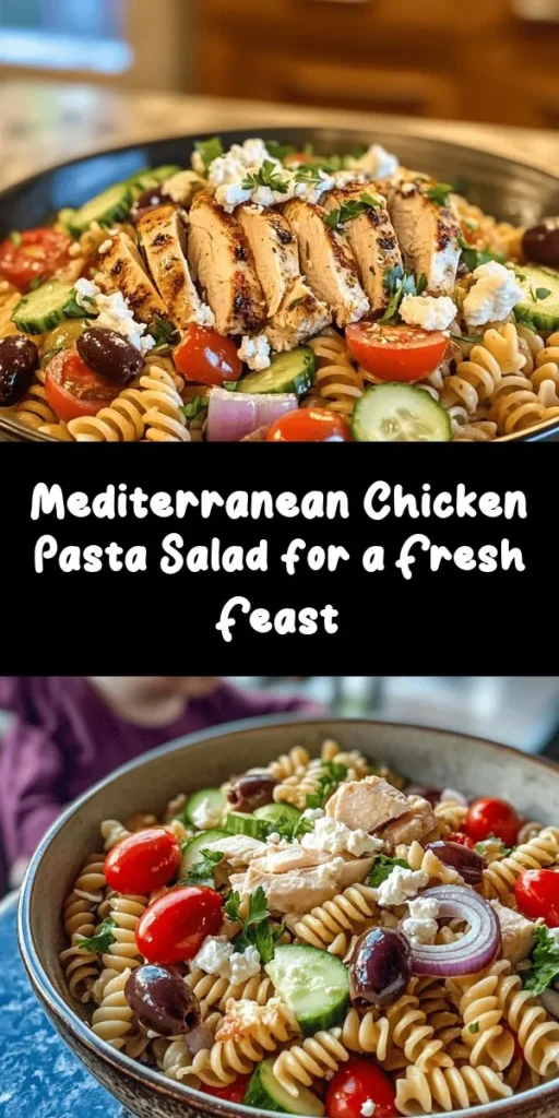 Elevate your meal prep with this vibrant Mediterranean Chicken Pasta Salad! Packed with rotini or penne pasta, juicy chicken, and a colorful mix of fresh veggies, this dish is bursting with flavors. Tossed with a zesty dressing made from olive oil, red wine vinegar, and Dijon mustard, it’s a perfect option for a light lunch or dinner. Serve chilled for a refreshing dish that everyone will love. Easy to make and sure to impress—try it today!
