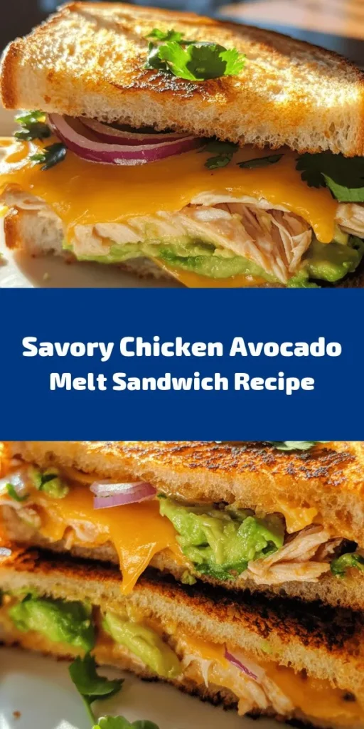 Indulge in this delicious Chicken Avocado Melt Sandwich, perfect for a quick lunch or dinner! Combining tender chicken, creamy avocado, and melted cheddar cheese, this sandwich is packed with flavor. With just a few simple ingredients like Greek yogurt, lime juice, and red onion, you can create a satisfying meal in under 30 minutes. Grill to golden perfection for that crispy texture. Don't forget to garnish with fresh cilantro for an extra touch!