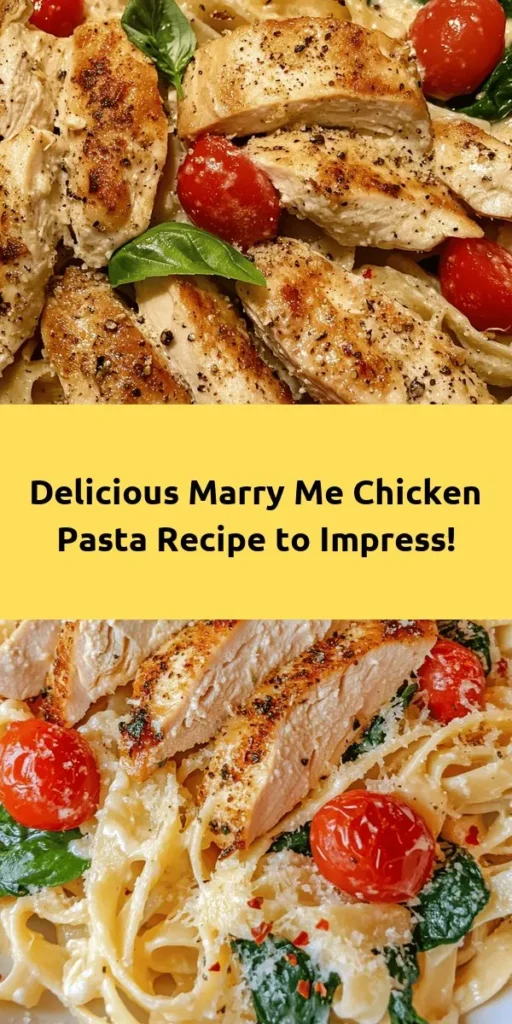 Indulge in the creamy delight of Marry Me Chicken Pasta! This dish features tender chicken breasts paired with fettuccine, tossed in a luscious sauce of garlic, cherry tomatoes, and fresh spinach, all finished with grated Parmesan. Perfect for a cozy dinner or a special date night, this recipe comes together in just 30 minutes. Garnish with fresh basil and a sprinkle of red pepper flakes for that extra kick. Your taste buds will thank you!