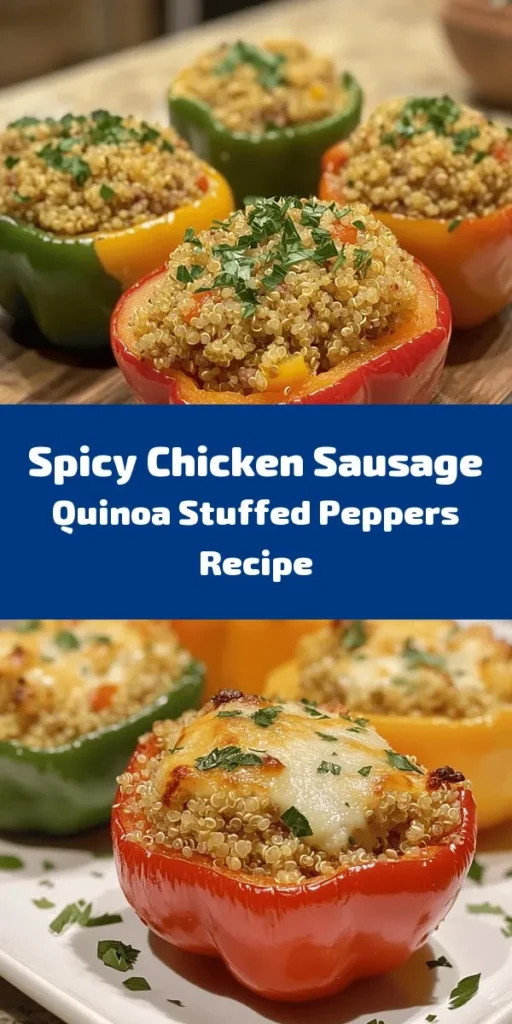 Indulge in these Spicy Chicken Sausage & Quinoa Stuffed Peppers for a flavorful and satisfying meal! Packed with spicy chicken sausage, quinoa, and topped with gooey mozzarella, they make a nutritious and delicious option for dinner. Simple to prepare, these vibrant bell peppers are stuffed with a delightful mixture of fresh ingredients and spices. Perfect for meal prep or family gatherings, this dish is sure to impress! Try it out today!