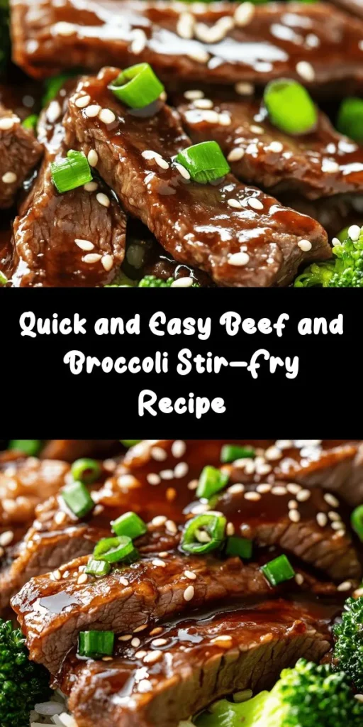 Indulge in this Savory Chinese Beef and Broccoli Delight! This quick and easy recipe features tender flank steak marinated in soy sauce and sesame oil, complemented by vibrant broccoli florets. Sautéed with garlic and ginger, and coated in a flavorful sauce, this dish is perfect over a bed of steamed rice. Ready in just 35 minutes, it's a delicious weeknight meal that everyone will love. Don't forget to garnish with sesame seeds and green onions for the perfect finish!
