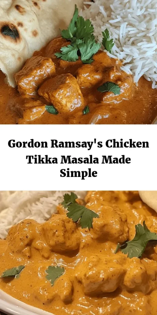 Indulge in the rich flavors of Gordon Ramsay's Chicken Tikka Masala! This vibrant dish features marinated chicken simmered in a creamy sauce made with aromatic spices, tomatoes, and coconut milk. Perfectly paired with fluffy basmati rice and warm naan, it's ideal for dinner gatherings or a cozy night in. With easy-to-follow steps, you'll impress friends and family with this authentic and comforting classic. Enjoy a taste of India at home!