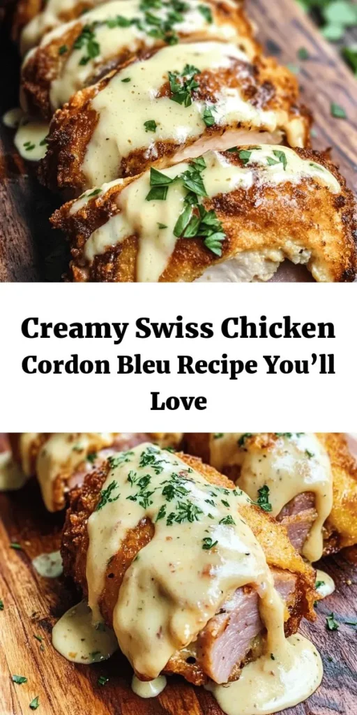Savor the flavors of this delicious Chicken Cordon Bleu recipe! Tender chicken breasts are filled with ham and Swiss cheese, breaded to perfection, and pan-fried for a crispy finish. Baked to juicy perfection, each serving is drizzled with a rich, creamy Swiss cheese sauce. Perfect for a comforting dinner or impressing guests, this dish is easy to make and absolutely irresistible! Try it tonight and elevate your mealtime!