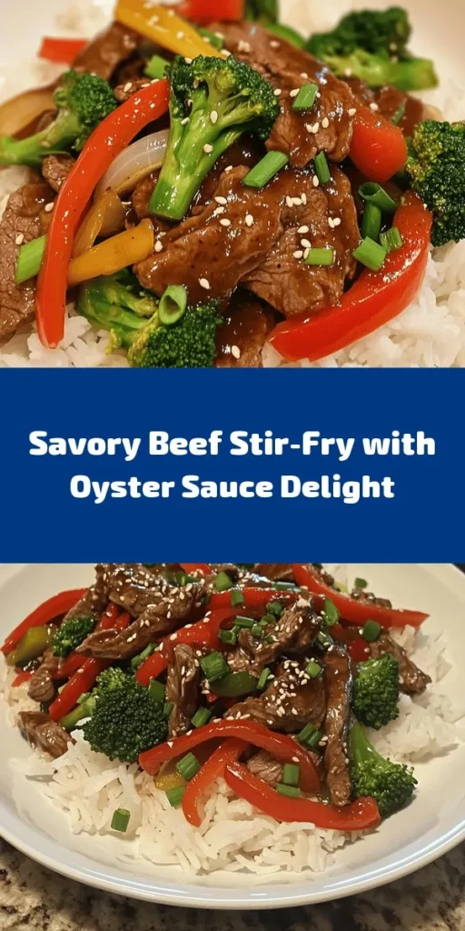 Discover the deliciousness of Savory Beef with Oyster Sauce! This quick and easy stir-fry features tender beef sirloin marinated in a flavorful mix of oyster and soy sauce, tossed with vibrant veggies like bell peppers and broccoli. Perfectly served over jasmine rice or noodles, it's an ideal weeknight dinner that can be ready in just 30 minutes. Top it off with fresh green onions and sesame seeds for an extra touch. Enjoy a taste of savory bliss!