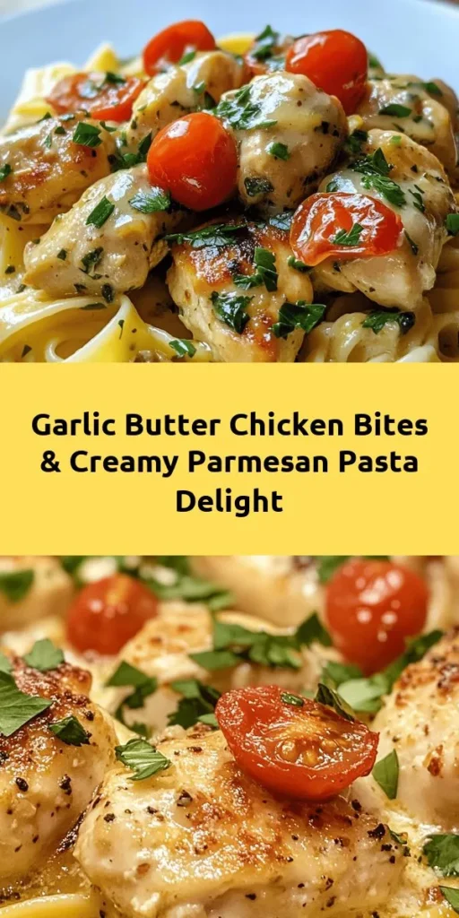 Indulge in these delicious Garlic Butter Chicken Bites paired with Savory Creamy Parmesan Pasta for a delightful meal that the whole family will love! This easy recipe combines tender chicken flavored with garlic, herbs, and a hint of lemon with silky pasta enveloped in a rich Parmesan sauce. Perfect for a quick weeknight dinner or a special occasion, this dish is both comforting and satisfying. Get ready to impress your taste buds!