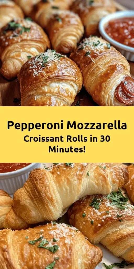 Indulge in these delicious Mozzarella Pepperoni Croissant Rolls, perfect for a cozy snack or appetizer! Made with flaky crescent roll dough filled with gooey mozzarella, savory pepperoni, and a hint of Italian seasoning, these rolls are baked to golden perfection. Ready in just 30 minutes, serve them warm with marinara sauce for a delightful dip. Easy to make and sure to impress, they’re a must-try for any pizza lover!