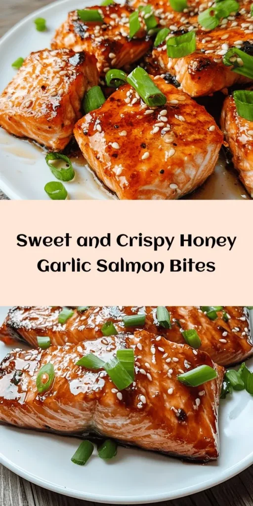 Looking for a delicious and easy seafood dish? Try these crispy honey garlic salmon bites! Marinated in a flavorful blend of honey, soy sauce, garlic, and ginger, these bite-sized pieces are coated in a crunchy mixture and pan-fried to perfection. Drizzled with a thickened glaze and garnished with green onions and sesame seeds, they make a perfect appetizer or main course. Quick to prepare and utterly scrumptious, they’re sure to impress!