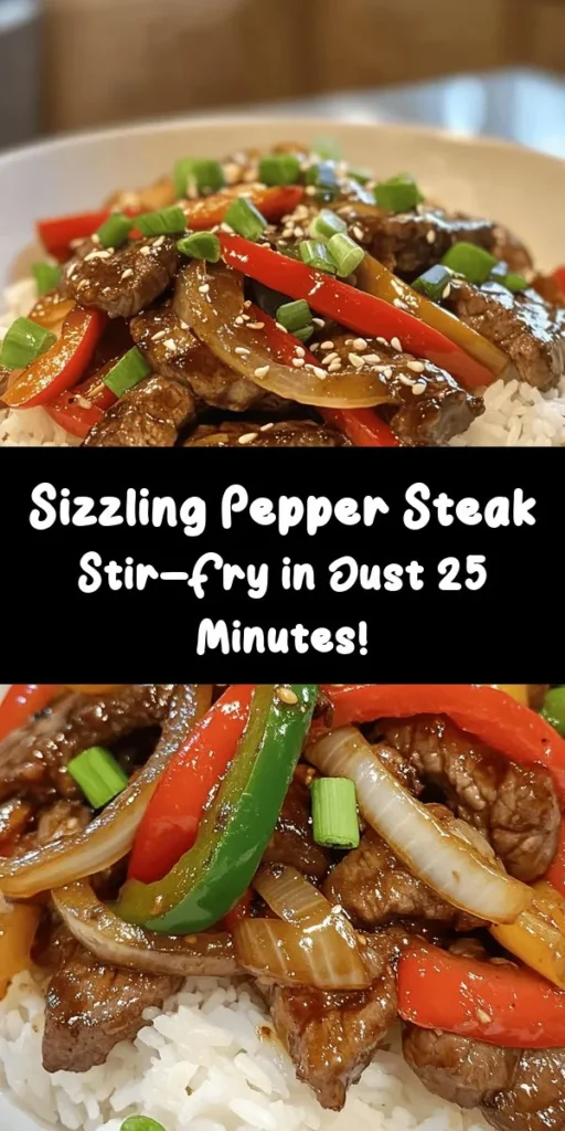 Get ready to spice up your dinner with this Sizzling Pepper Steak with Onions recipe! This quick and flavorful stir-fry features tender flank steak marinated in savory sauces and tossed with vibrant bell peppers and onions. Ready in just 25 minutes, it's perfect for a weeknight meal. Serve it over fluffy jasmine rice and garnish with green onions for an irresistible dish. Your taste buds are in for a treat! 🌶️🥩🍚
