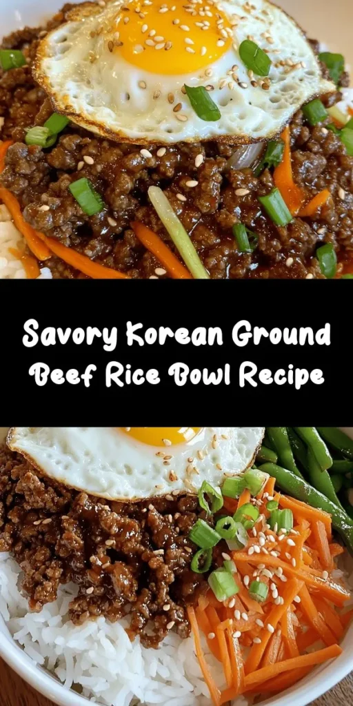 Savor the flavors of Korea with this delicious Korean Ground Beef Bowl! This easy recipe features savory ground beef cooked with garlic, ginger, and fresh vegetables, all tossed in a flavorful sauce made with soy sauce, gochujang, and brown sugar. Served on a bed of rice and topped with sliced green onions and sesame seeds, this dish is perfect for a weeknight dinner. For an extra treat, add a fried egg on top! Enjoy a delicious, hearty meal in just 30 minutes.