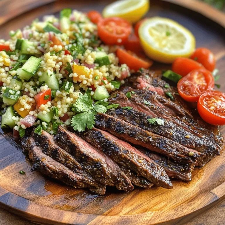 If you're looking for a dish that perfectly balances bold flavors and fresh ingredients, look no further than Grilled Skirt Steak with Lemon Herb Couscous Salad. This enticing meal not only tantalizes your taste buds but also brings a delightful array of textures to your plate. The succulent skirt steak, known for its rich flavor and tenderness, pairs beautifully with the zesty lemon herb couscous, creating a satisfying dining experience that is sure to impress.