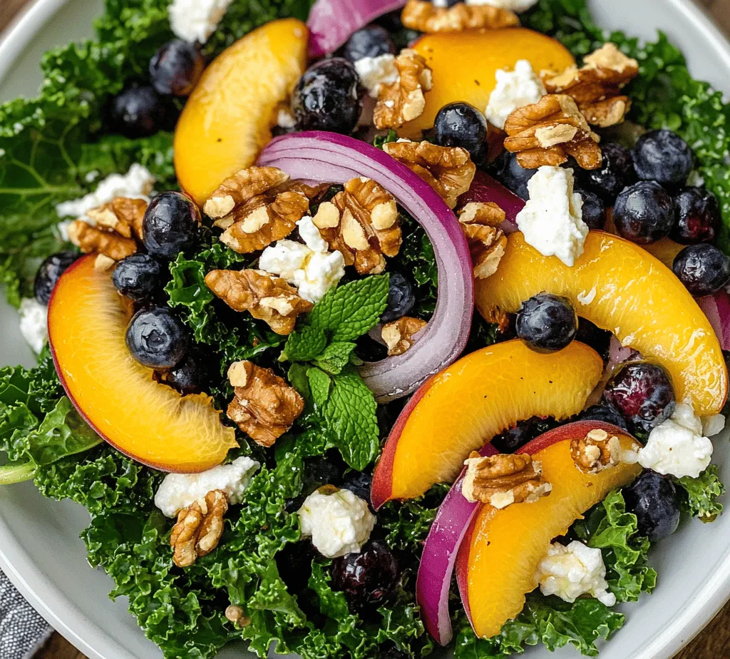 What makes the Summer Peach and Blueberry Kale Salad so irresistible? It’s the perfect balance of flavors and textures. The sweetness of ripe peaches and blueberries pairs harmoniously with the slightly bitter, crisp kale. Drizzled with a light vinaigrette, this salad is refreshing and satisfying, making it a go-to recipe when the temperature rises. Plus, it’s incredibly easy to prepare, allowing you to spend less time in the kitchen and more time enjoying the summer sun.