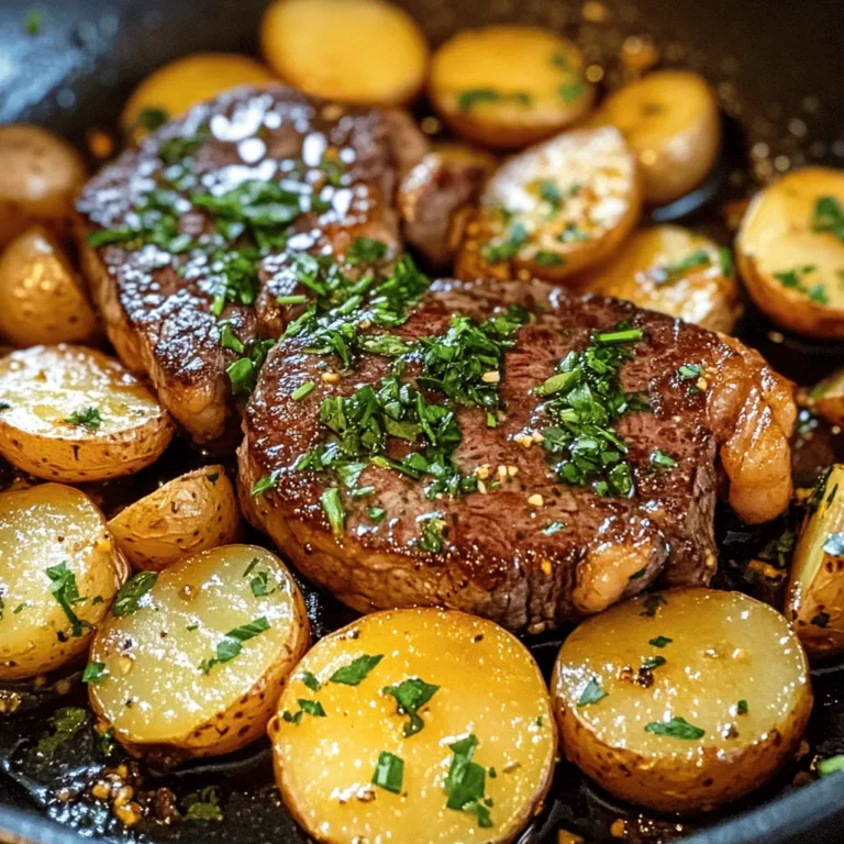 If you're looking to elevate your dinner game with a dish that is both comforting and indulgent, the Sizzling Garlic Butter Steak & Potatoes Skillet is a culinary masterpiece that fits the bill perfectly. This recipe masterfully combines tender, juicy steak with crisp, golden baby potatoes, all enveloped in a rich garlic butter sauce that will have your taste buds dancing with delight. The harmony of flavors and textures makes this dish an instant classic, whether you're preparing a weeknight dinner for the family or hosting a special gathering with friends.
