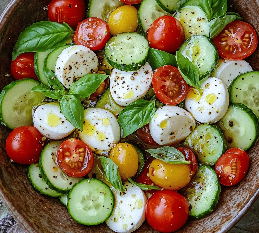 Cucumbers are the star ingredient in this salad, bringing a crisp texture and refreshing taste that perfectly complements the other elements. They are low in calories and high in water content, making them an ideal hydrating snack during hot weather. Rich in vitamins C and K, cucumbers also provide important antioxidants and are known for their anti-inflammatory properties. The mild flavor of cucumbers allows them to take on the essence of the dish, enhancing the freshness without overpowering the other ingredients.