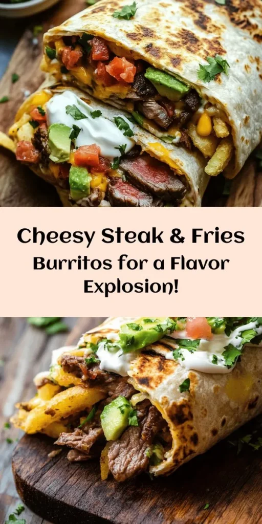 Get ready to indulge with these Steak & Cheese Dirty Fry Burritos! Packed with marinated flank steak, crispy fries, and melted cheddar and mozzarella, each bite is a delicious party for your taste buds. Topped with fresh pico de gallo, creamy avocado, and sour cream, they're perfect for any meal. Easy to make and sure to impress, these burritos are a must-try for all cheese lovers. Enjoy a flavorful twist on a classic! 🌯🧀