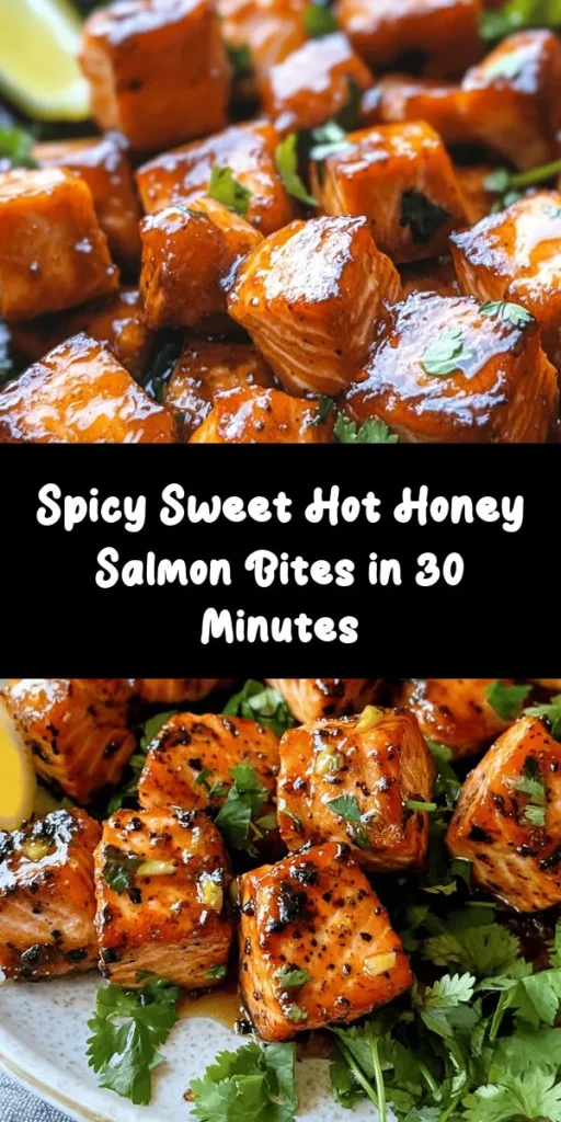 Savor the perfect balance of heat and sweetness with these Spicy Sweet Hot Honey Salmon Bites! This easy recipe features tender salmon cubes marinated in a delicious blend of hot honey, soy sauce, and spices, then baked to perfection. Ready in just 30 minutes, they make a fantastic appetizer or main dish. Garnish with fresh herbs and serve with zesty lemon wedges for an extra burst of flavor. Perfect for any occasion!