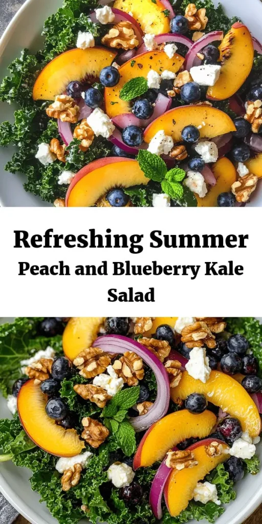 Brighten up your summer with this delicious Peach and Blueberry Kale Salad! Toss together fresh kale, juicy peaches, and sweet blueberries, then add a sprinkle of crumbled feta and toasted walnuts for crunch. Drizzle with a homemade honey vinaigrette for a refreshing, nutritious dish that's perfect for picnics or a light lunch. Easy to prepare in just 15 minutes, this salad is as flavorful as it is vibrant. Enjoy the taste of summer with every bite!