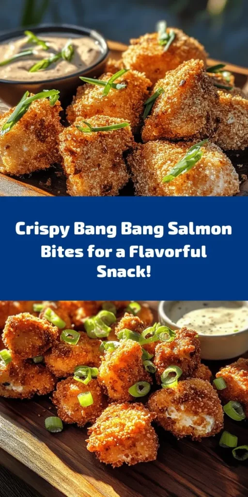 Treat yourself to Crispy Bang Bang Salmon Bites, a deliciously crispy snack perfect for any gathering! Made with fresh salmon and coated in crunchy panko breadcrumbs, these savory bites are simple to prepare and packed with flavor. Pair them with a tangy Bang Bang Sauce for the ultimate dipping experience. Whether it's a game day appetizer or a fun dinner dish, these salmon bites will definitely impress your guests. Try them out today!