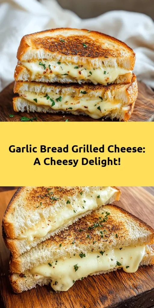 Indulge in the ultimate comfort food with this Garlic Bread Grilled Cheese recipe! Made with thick-cut sourdough and a delicious garlic butter spread, this melt-in-your-mouth sandwich is layered with gooey mozzarella and sharp cheddar cheese. It’s golden brown and crispy on the outside, warm and cheesy on the inside. Perfect as a quick lunch or a satisfying snack, serve it with marinara sauce for a delightful dipping experience. Enjoy in just 20 minutes!