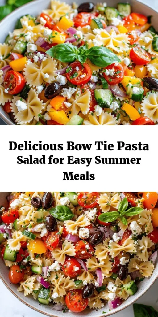 Discover the vibrant flavors of Bow Tie Bliss Pasta Salad, a refreshing dish perfect for any occasion! Featuring colorful cherry tomatoes, crisp cucumbers, and tangy feta cheese, this salad is bursting with taste. Tossed in a zesty dressing of olive oil, red wine vinegar, and Dijon mustard, it’s both easy to make and delightful to enjoy. Ideal for picnics, potlucks, or simply as a satisfying side, this pasta salad will be a hit!
