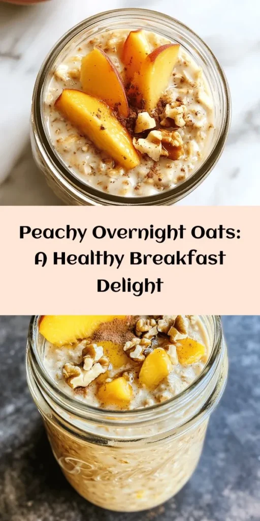 Start your day with these irresistible healthy overnight oats featuring juicy peaches! With just 10 minutes of prep, this delicious recipe combines rolled oats, almond milk, and optional Greek yogurt for a creamy texture. Sweetened with honey and spiced with cinnamon, it's a perfect balance of flavors. Simply mix, refrigerate overnight, and enjoy your refreshing breakfast topped with fresh peach slices and crunchy nuts. A wholesome way to kickstart your morning!
