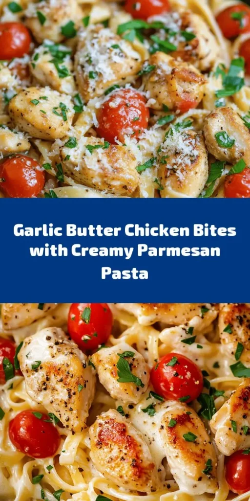 Indulge in this delicious Garlic Butter Chicken Bites with Savory Creamy Parmesan Pasta recipe! Juicy chicken bites are cooked in buttery garlic goodness and paired with rich, creamy parmesan pasta. Perfect for a cozy weeknight dinner, this dish is ready in just 35 minutes. Highlighting fresh parsley and basil, it's not only tasty but visually appealing too. Try it out and impress your family and friends with this delightful combination of flavors!
