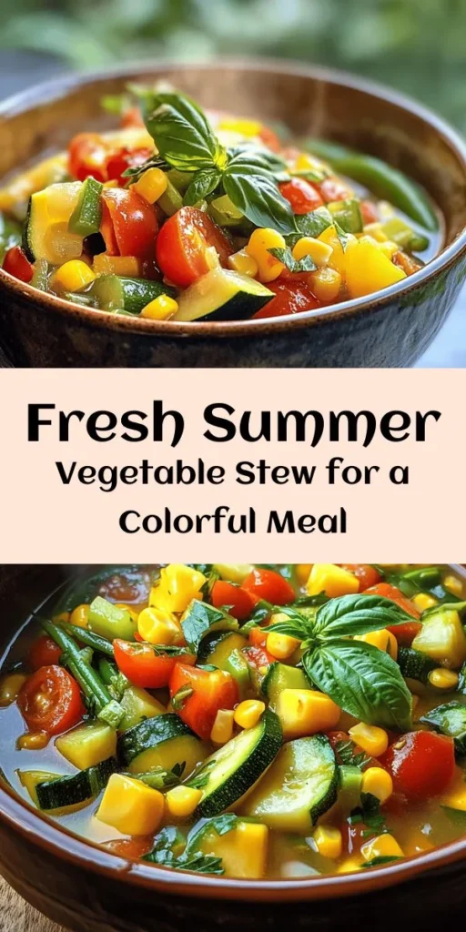 Enjoy a burst of summer flavors with this vibrant Summer Vegetable Medley Stew! Packed with colorful zucchini, yellow squash, bell pepper, cherry tomatoes, and green beans, this healthy dish is perfect for a light meal. Simply sauté your veggies, simmer with vegetable broth and herbs, and let the magic happen. Ready in just 45 minutes, it's a wholesome bowl of comfort that pairs well with crusty bread or quinoa. Give it a try and savor the taste of summer!