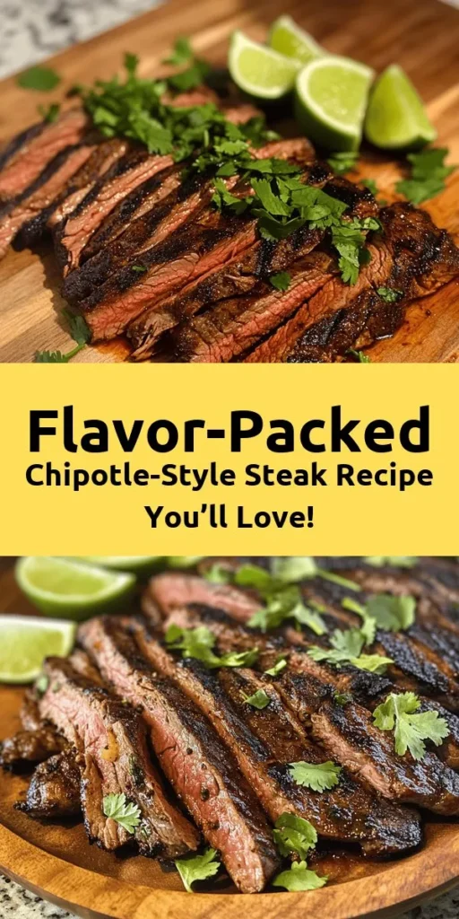 Transform your dining experience with this quick and flavorful Sizzling Chipotle-Style Steak recipe! Perfect for a backyard BBQ or a cozy dinner, this dish features juicy flank steak marinated in a zesty blend of chipotle powder, smoked paprika, and lime juice. Grill to perfection and garnish with fresh cilantro for a burst of flavor. Ideal for taco nights or served with lime wedges, this steak will impress your family and friends. Get ready to savor every bite!