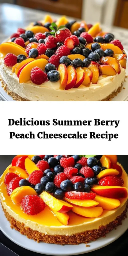 Indulge in this delicious Summer Berry and Peach Cheesecake that brings the vibrant flavors of the season right to your table! With a crunchy graham cracker crust, a creamy cheesecake filling, and topped with sweet, juicy peaches and mixed berries, it's the perfect dessert for any summer gathering. Easy to make and even easier to enjoy, this cheesecake is sure to impress your family and friends. Chill overnight for a delightful treat that's ready to serve and savor!