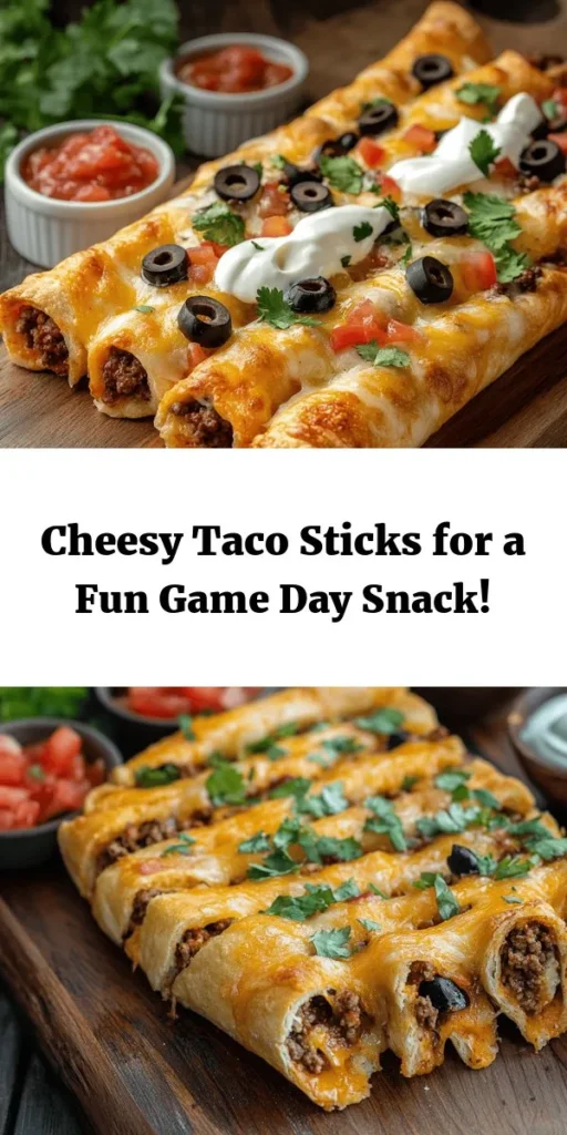 Indulge in these cheesy taco sticks, a delightful fusion of flavors that's perfect for parties or a cozy family night! Packed with seasoned ground beef or turkey, melty cheddar and Monterey Jack cheeses, and vibrant toppings like tomatoes and olives, these tasty treats are wrapped in golden pizza dough. They're super easy to make and bake to perfection in just 20 minutes. Serve warm with your favorite salsa or sour cream for dipping and enjoy every bite!