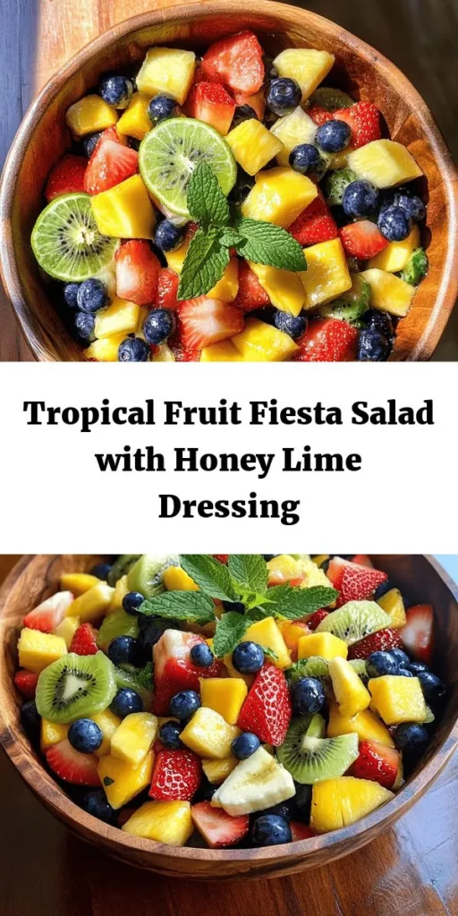 Brighten up your day with this refreshing Fruit Fiesta Salad! Packed with vibrant strawberries, blueberries, pineapple, kiwi, mango, and banana, it's a colorful burst of flavor. Drizzled with a simple honey lime dressing that adds a zesty kick, this salad is perfect for summer gatherings or a healthy snack. Garnish with fresh mint for an extra pop. Ready in just 15 minutes, it’s both easy to make and delightfully delicious. Enjoy a fruity fiesta in every bite!