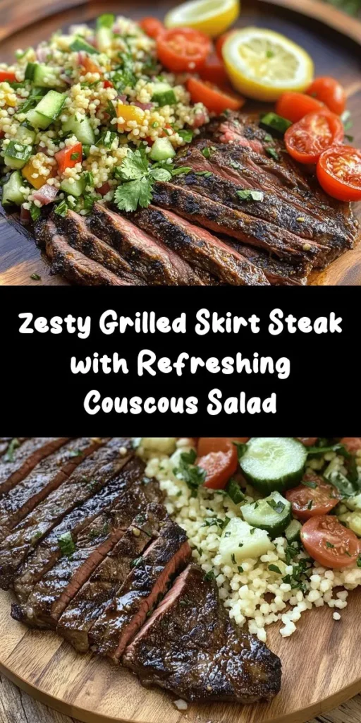Fire up the grill for this delicious Grilled Skirt Steak paired with a refreshing Lemon Herb Couscous Salad! Perfectly marinated skirt steak is cooked to juicy perfection and served alongside a vibrant salad that's bursting with fresh herbs, cherry tomatoes, and cucumber. This easy recipe is ideal for a weeknight dinner or a weekend barbecue with friends. Elevate your meal with zesty lemon dressing and enjoy a taste of summer all year round!