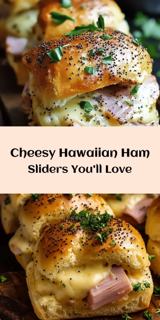 Indulge in the ultimate comfort food with these Cheesy Hawaiian Ham Sliders! Perfect for parties or a cozy night in, these delicious sliders are made with tender Hawaiian rolls, smoked or honey deli ham, and creamy Swiss cheese, all brushed with a savory butter and Dijon mixture. Bake until golden and melted for a mouthwatering treat that everyone will love. Quick to prep and ready in just 40 minutes, these sliders are sure to be a hit!