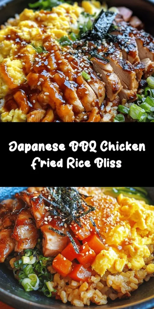 Dive into a delicious journey with this Savory Japanese BBQ Chicken Fried Rice! Perfect for a weeknight meal, this dish features tender marinated chicken thighs stir-fried with vibrant veggies and day-old rice, all infused with mouthwatering flavors. Quick to prepare, this recipe combines the richness of sesame oil and the sweetness of mirin, topped with sesame seeds and nori for an authentic Japanese touch. Ideal for a family dinner or meal prep, enjoy a taste of Japan at home!
