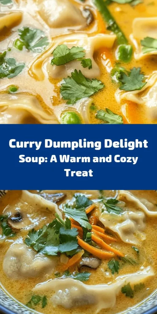 Warm up with this flavorful Curry Dumpling Delight Soup! Featuring homemade dumplings filled with vibrant scallions, mushrooms, and carrots, this soup is a comforting hug in a bowl. The creamy coconut milk and aromatic curry powder blend beautifully with sautéed ginger and garlic, creating a delicious broth. Perfect for a cozy dinner, this recipe serves four and is ready in about an hour. Don't forget to garnish with fresh cilantro for that extra burst of flavor!
