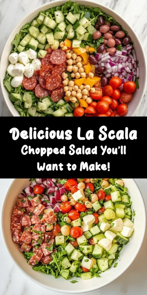 Discover the deliciousness of the Famous La Scala Chopped Salad! This vibrant dish features a mix of crispy romaine and peppery arugula, complemented by juicy cherry tomatoes, crunchy cucumber, and savory salami. Tossed in a zesty lemon and olive oil dressing, it's a perfect balance of flavors and textures. Ready in just 20 minutes, this salad is an ideal side or light meal. Fresh, healthy, and oh-so-tasty—your taste buds will thank you!