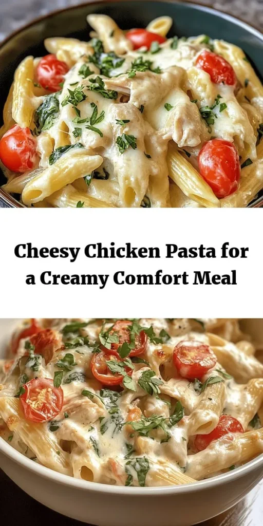 Indulge in the creamy goodness of Cheesy Chicken Pasta Delight! This easy-to-follow recipe features tender penne pasta tossed in a rich sauce of chicken, melting mozzarella, and Parmesan cheese, complemented by fresh spinach and cherry tomatoes. Perfect for a weeknight dinner, it comes together in just 30 minutes. Serve it hot, garnished with parsley, and watch everyone gather around the table for this comforting dish. Enjoy a delicious meal that feels like a hug on a plate!