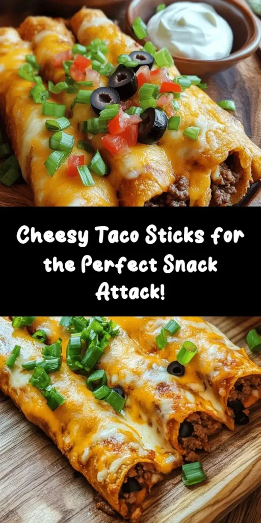 Try these Cheesy Taco Sticks for your next snack or dinner! Filled with delicious ground beef or turkey, melted cheddar and mozzarella cheese, and zesty taco seasoning, these rolls are a crowd-pleaser. They’re easy to make and bake to a perfect golden brown in just 15 minutes of prep. Serve them warm with salsa or sour cream for dipping. Perfect for game day or a cozy night in, these Taco Sticks will become your new favorite!