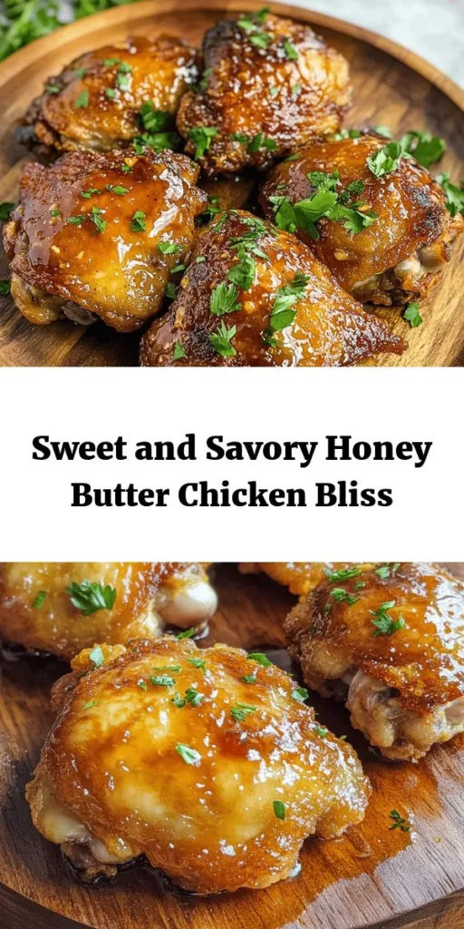 Indulge in this mouthwatering Honey Butter Chicken recipe that's sure to delight your taste buds! Featuring crispy fried chicken thighs coated in a luscious honey butter sauce, this dish is a perfect blend of sweet and savory. With simple ingredients and easy steps, you can create a flavorful meal in just 35 minutes. Perfect for family dinners or impressing guests, don’t forget to garnish with fresh parsley for an extra pop! Enjoy deliciousness on your plate!