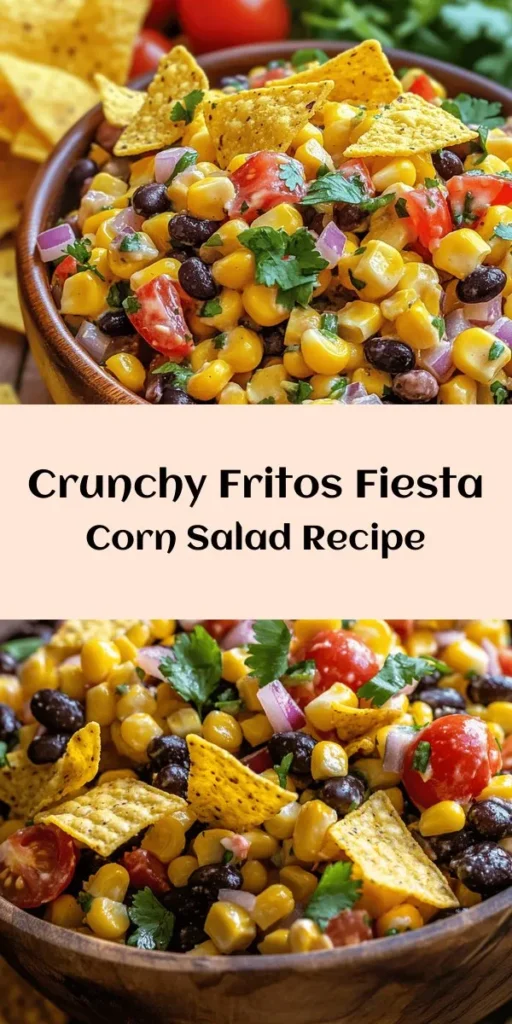 Bring the party to your table with this Fritos Fiesta Corn Salad! Perfect for summer gatherings or barbecues, this vibrant dish combines sweet corn, black beans, crunchy Fritos, and a creamy dressing made with lime juice and spices. Toss in colorful veggies like bell pepper and cherry tomatoes for an explosion of flavor. Chill for a bit to let everything blend, and enjoy a delightful, crunchy salad that's sure to be a hit!