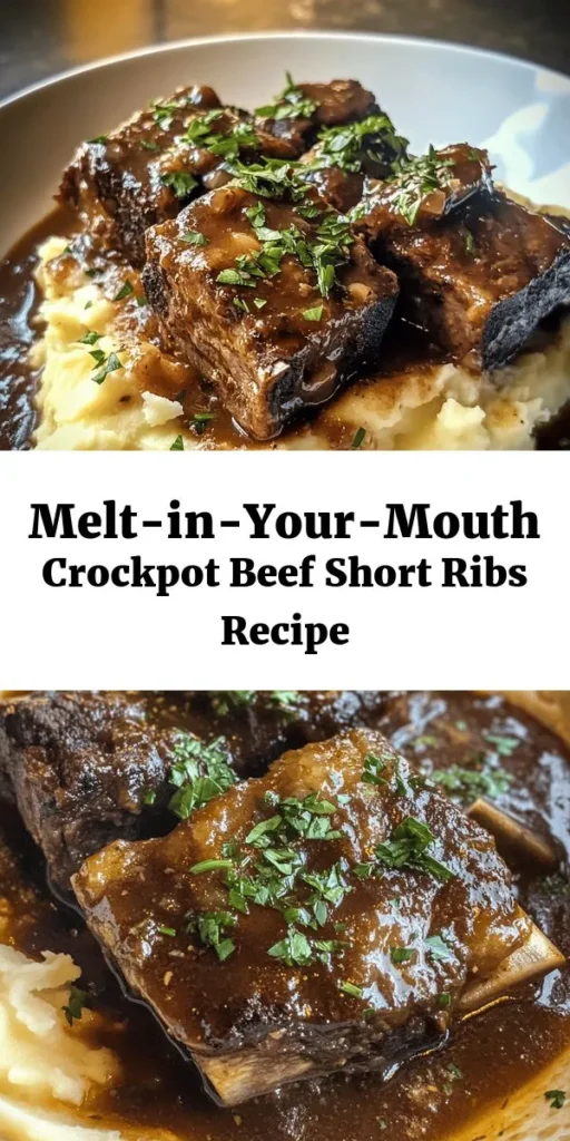 Indulge in these super tender crockpot beef short ribs that are pure comfort food! With just a few simple ingredients, including beef short ribs, aromatic herbs, and a rich sauce of beef broth and red wine, you can create a delicious meal with minimal effort. Slow-cooked to perfection, these ribs practically melt in your mouth. Serve them over creamy mashed potatoes or with crusty bread for an unforgettable dish that's perfect for family dinners or special occasions.