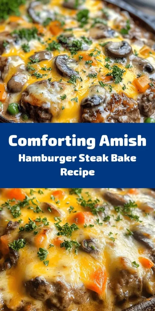 Savor the comforting flavors of Amish Hamburger Steak Bake! This delicious dish features juicy beef patties seasoned to perfection, topped with a creamy mushroom sauce and loaded with mixed veggies. Topped with melted cheddar cheese, it’s a hearty meal that the whole family will love. Perfect for busy weeknights, this recipe comes together easily and is sure to become a favorite at your dinner table. Grab your ingredients and start baking!