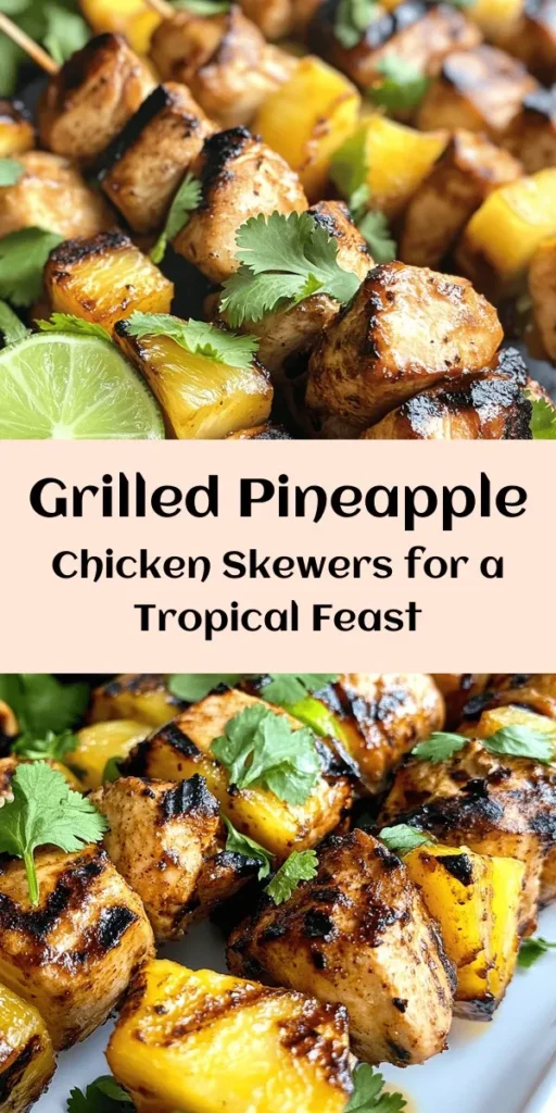Savor the tropical flavors of this Grilled Pineapple Chicken recipe! Juicy chicken breasts marinate in a delicious blend of coconut aminos, olive oil, and spices before being grilled to perfection alongside caramelized pineapple. This dish is not only simple to make but also Paleo and Whole30 compliant. Perfect for summer barbecues or a healthy weeknight dinner, serve it up with fresh cilantro and lime wedges for an added zing! Get ready to impress your family and friends!