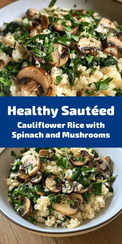 Looking for a healthy and delicious side dish? Try this Sautéed Cauliflower Rice with Spinach & Mushrooms! It's packed with flavor and nutrients, making it a perfect addition to any meal. With just a few simple ingredients like fresh spinach, mushrooms, and cauliflower, this easy recipe comes together in under 30 minutes. Sautéed with garlic and seasoned with oregano, it’s light yet satisfying. Don’t forget to garnish with fresh parsley or basil for extra flair! Enjoy!
