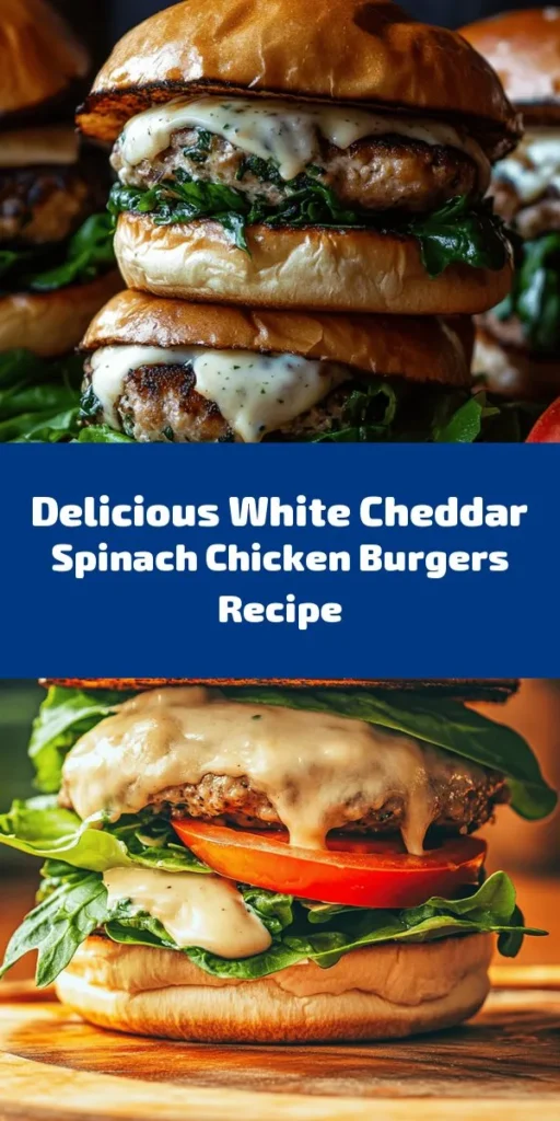 Looking for a tasty twist on classic burgers? Try these White Cheddar & Spinach Chicken Burgers! Made with ground chicken, fresh spinach, and creamy white cheddar, these juicy patties are packed with flavor. With just a few simple ingredients and easy steps, you can create a delicious meal in 30 minutes. Perfect for a weeknight dinner or a weekend BBQ, these burgers will be a hit with everyone. Top with your favorite sauce and enjoy!