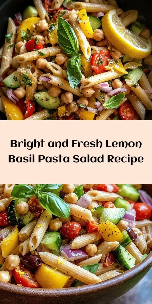 Brighten up your meal with this Zesty Lemon Basil Pasta Salad! This refreshing dish combines whole wheat penne pasta, colorful veggies like cherry tomatoes and bell peppers, chickpeas for protein, and a zesty lemon dressing that ties it all together. Perfect for a light lunch or as a side at gatherings, this pasta salad is not only nutritious but also bursting with flavor. Chill it for 30 minutes to enhance the taste, and enjoy every bite!